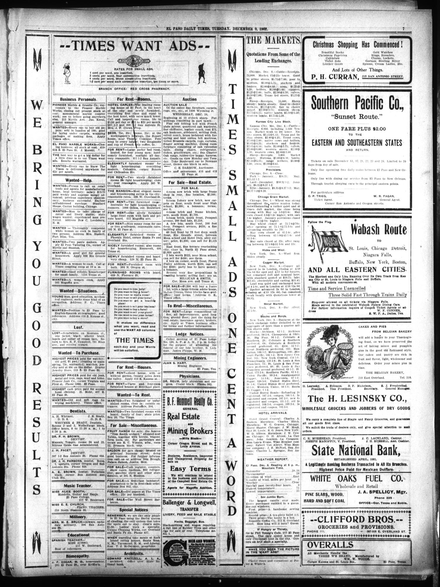 El Paso Daily Times. (El Paso, Tex.), Vol. 22, Ed. 1 Tuesday, December 9, 1902
                                                
                                                    [Sequence #]: 7 of 8
                                                