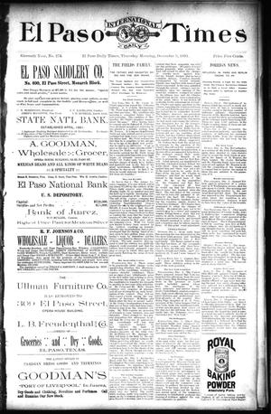 El Paso International Daily Times (El Paso, Tex.), Vol. 11, No. 274, Ed. 1 Thursday, December 3, 1891