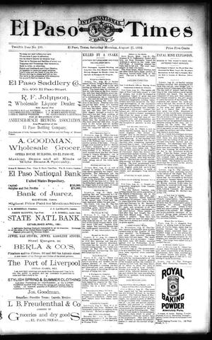 El Paso International Daily Times (El Paso, Tex.), Vol. 12, No. 199, Ed. 1 Saturday, August 27, 1892