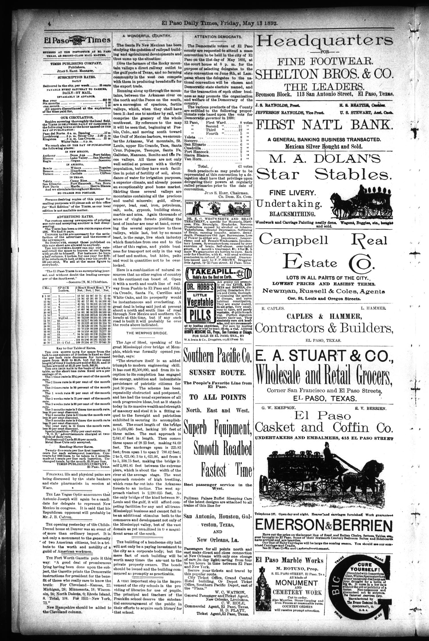 El Paso International Daily Times (El Paso, Tex.), Vol. 12, No. 113, Ed. 1 Friday, May 13, 1892
                                                
                                                    [Sequence #]: 4 of 8
                                                