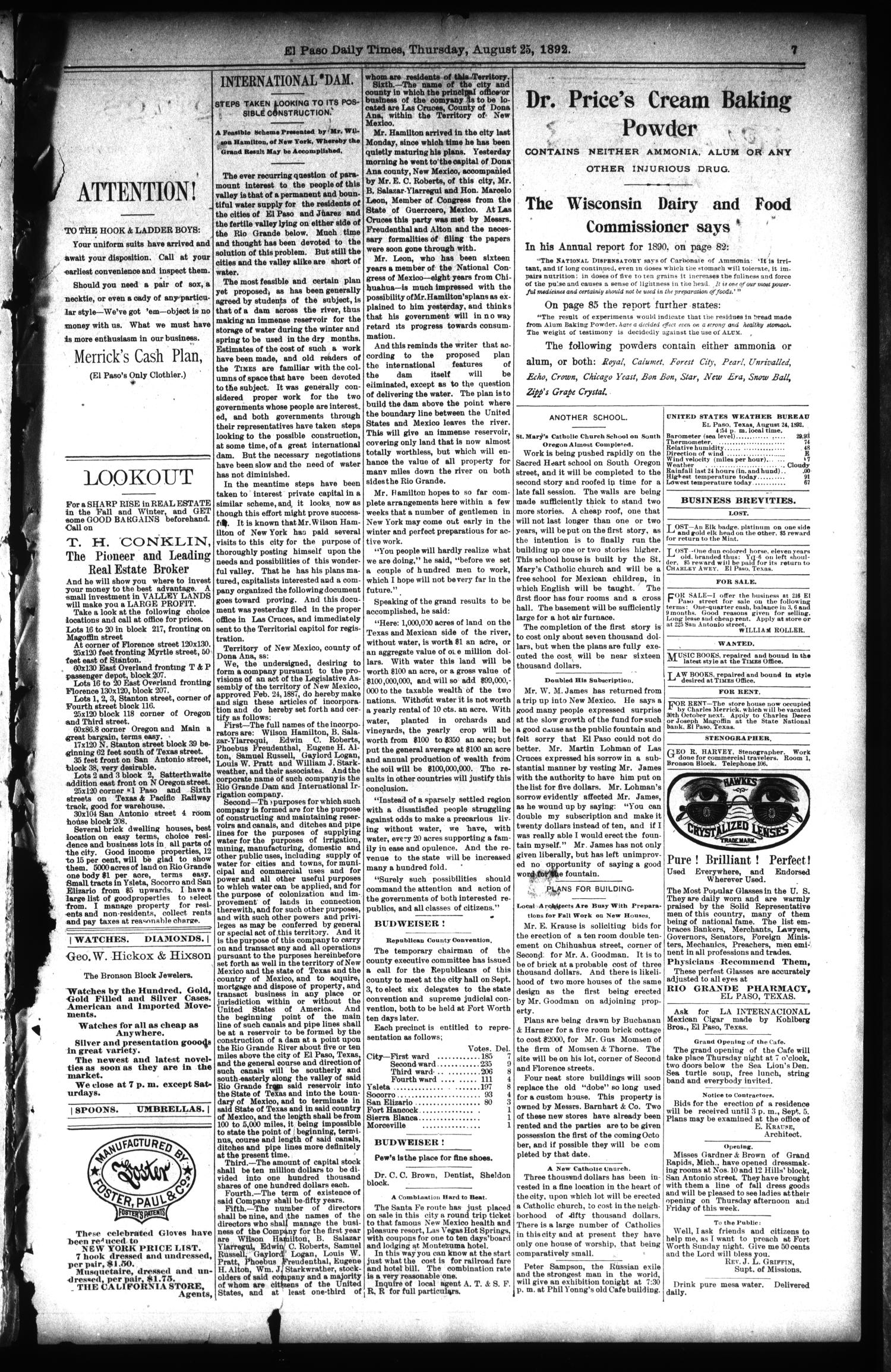 El Paso International Daily Times (El Paso, Tex.), Vol. 12, No. 197, Ed. 1 Thursday, August 25, 1892
                                                
                                                    [Sequence #]: 7 of 8
                                                