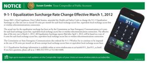 Notice: 9-1-1 Equalization Surcharge Rate Change Effective March 1, 2012