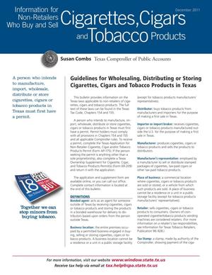 Primary view of object titled 'Guidelines for Wholesaling, Distributing or Storing Cigarettes, Cigars and Tobacco Products in Texas'.