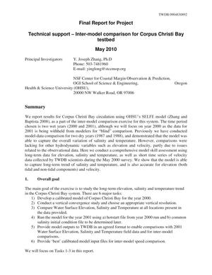 Technical support -- Inter-model comparison for Corpus Christi Bay testbed: Final Report for Project