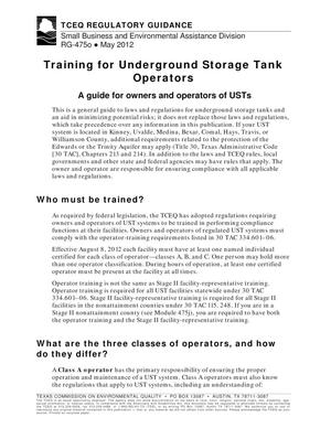 Primary view of object titled 'Training for Underground Storage Tank Operators: A guide for owners and operators of USTs'.