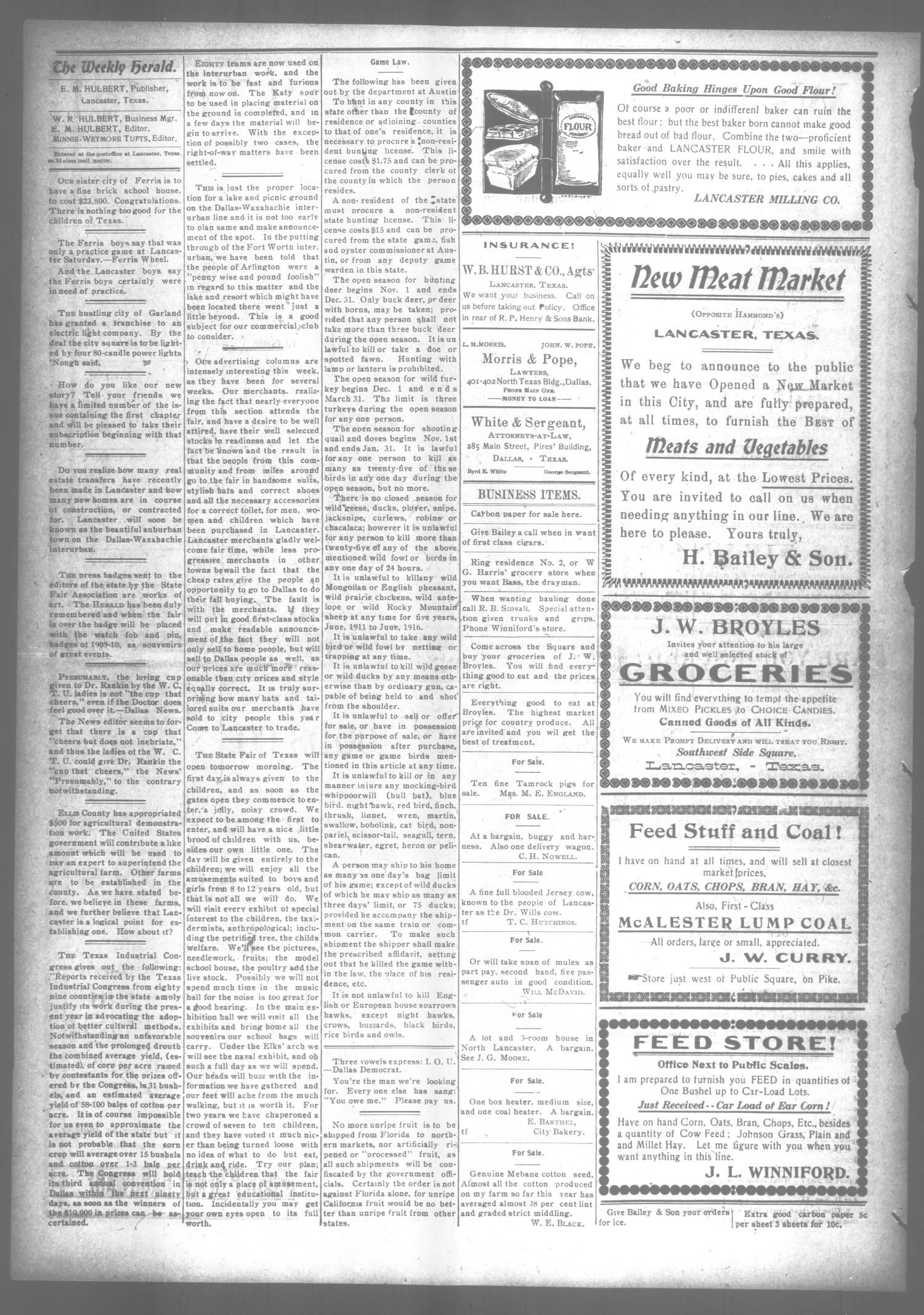 The Lancaster Herald. (Lancaster, Tex.), Vol. 25, No. 37, Ed. 1 Friday, October 13, 1911
                                                
                                                    [Sequence #]: 4 of 10
                                                