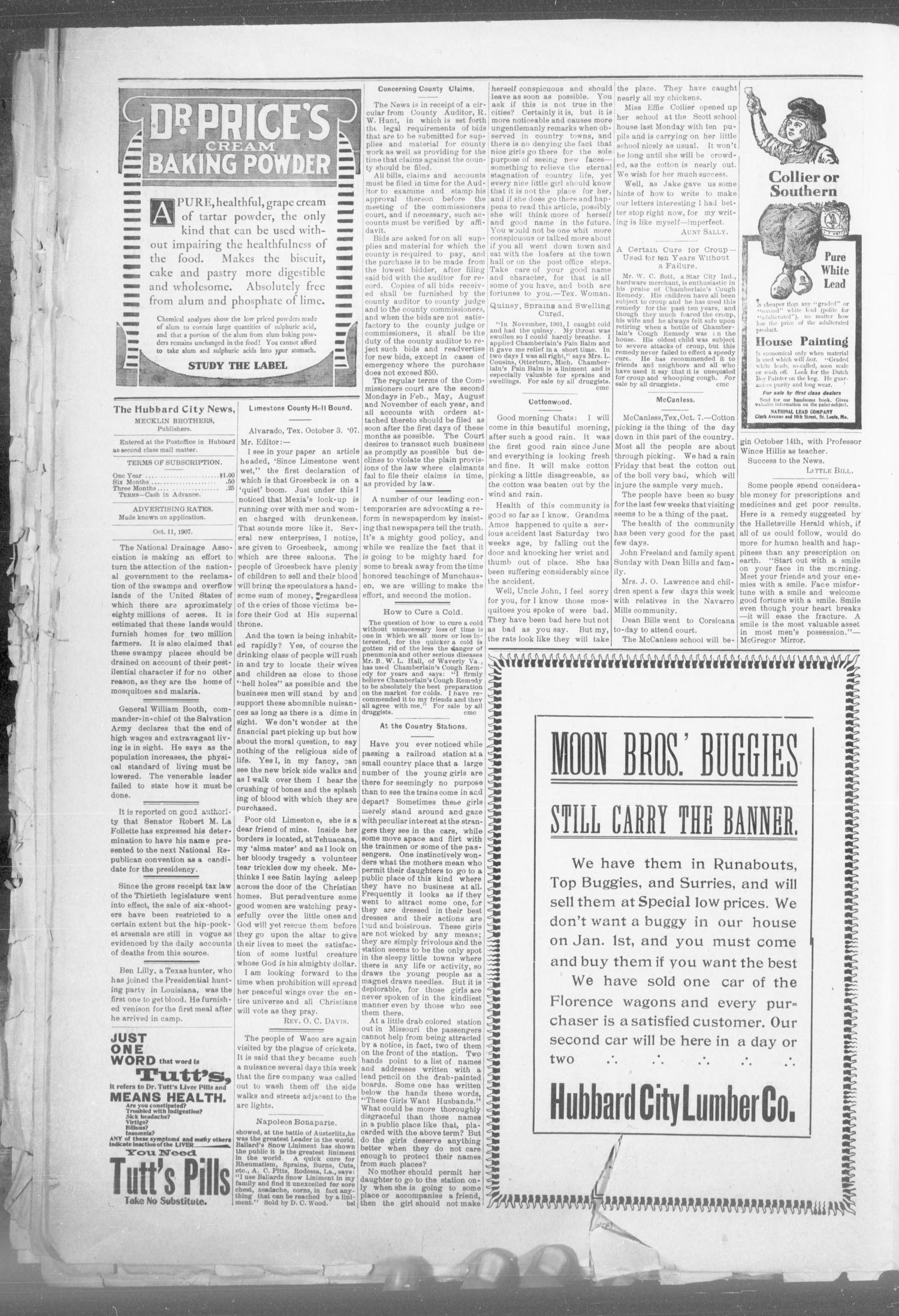The Hubbard City News. (Hubbard City, Tex.), Vol. 24, No. 51, Ed. 1 Friday, October 11, 1907
                                                
                                                    [Sequence #]: 4 of 8
                                                