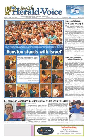 Primary view of object titled 'Jewish Herald-Voice (Houston, Tex.), Vol. 107, No. 19, Ed. 1 Thursday, August 7, 2014'.