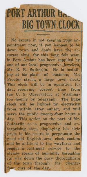 [Clipping: Port Arthur Has Big Town Clock]