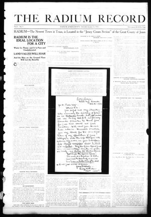 The Radium Record (Radium, Tex.), Vol. 1, No. 1, Ed. 1 Sunday, October 15, 1911