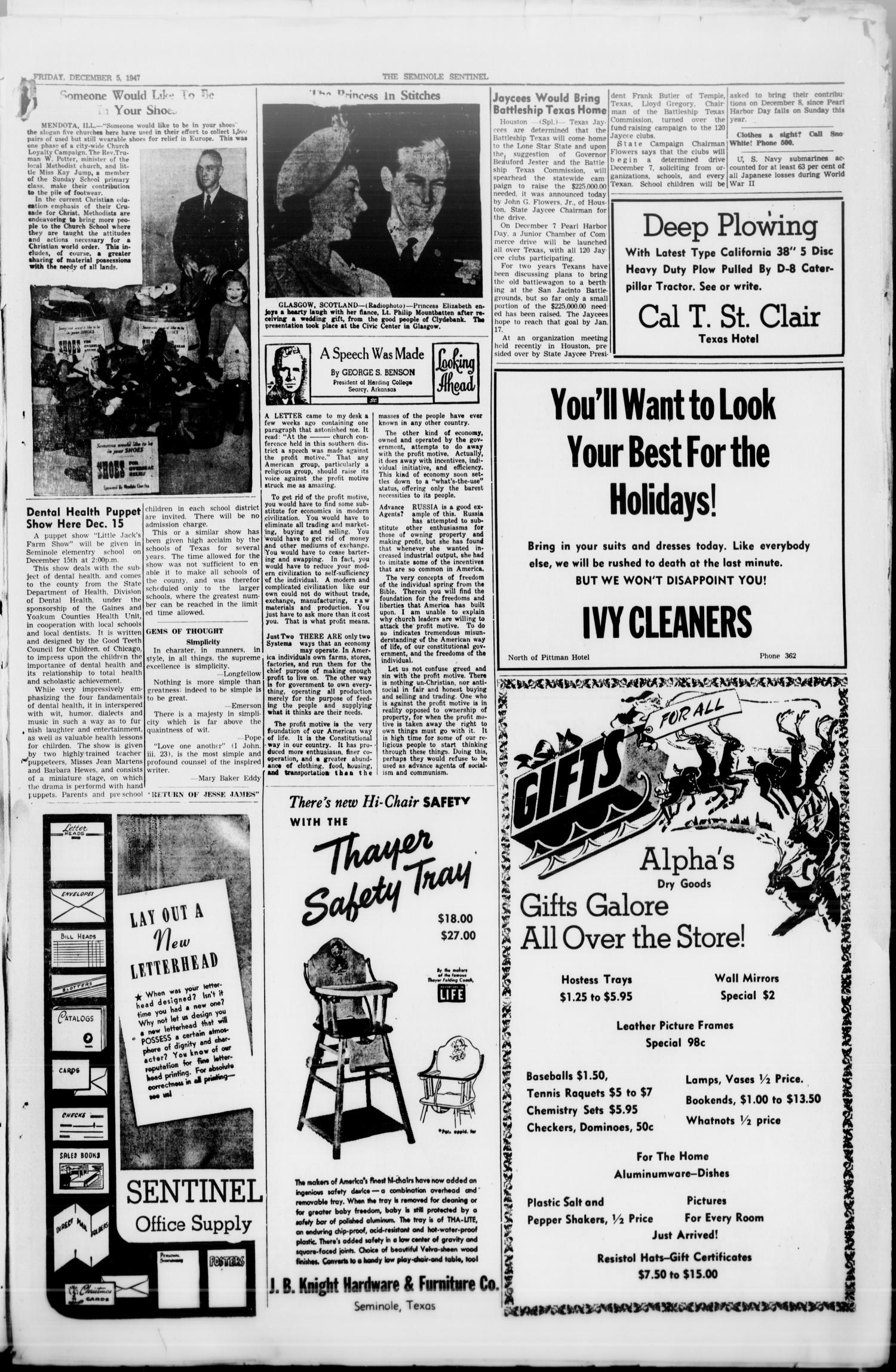 The Seminole Sentinel (Seminole, Tex.), Vol. 40, No. 43, Ed. 1 Friday, December 5, 1947
                                                
                                                    [Sequence #]: 3 of 8
                                                