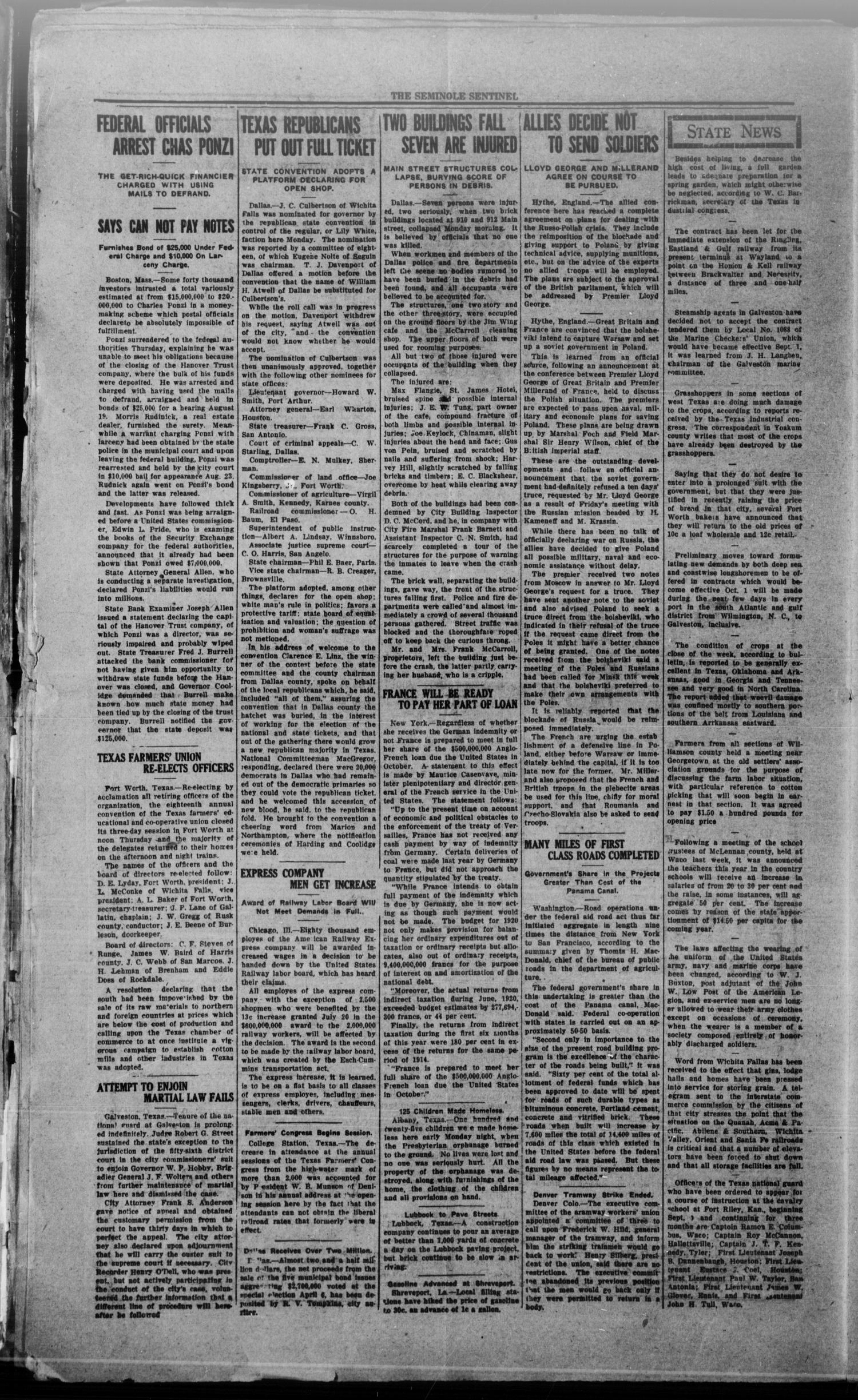 The Seminole Sentinel (Seminole, Tex.), Vol. 14, No. 24, Ed. 1 Thursday, August 19, 1920
                                                
                                                    [Sequence #]: 4 of 8
                                                