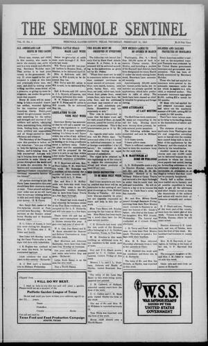 The Seminole Sentinel (Seminole, Tex.), Vol. 12, No. 4, Ed. 1 Thursday, February 21, 1918