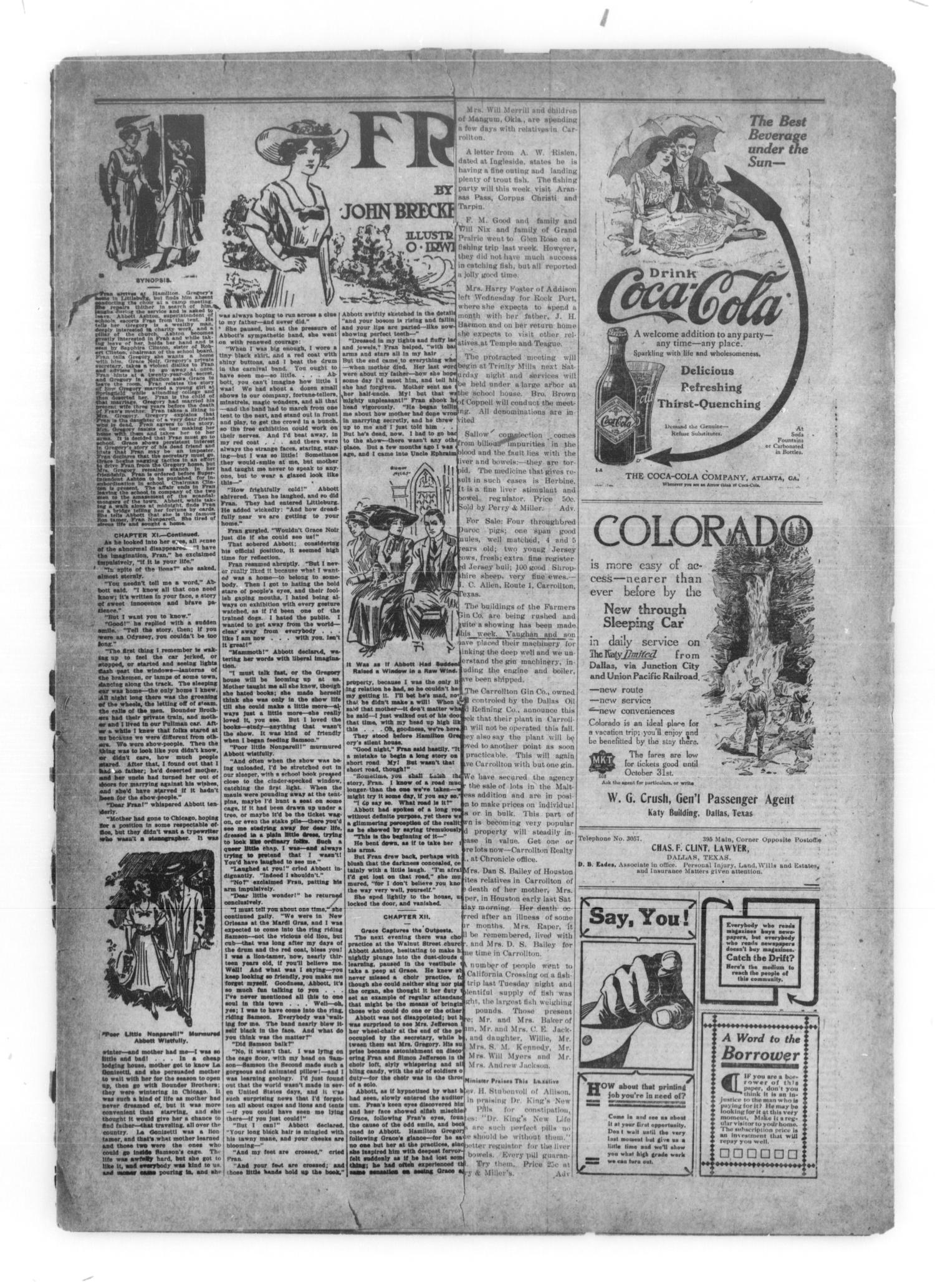 Carrollton Chronicle (Carrollton, Tex.), Vol. 10, No. 02, Ed. 1 Friday, August 15, 1913
                                                
                                                    [Sequence #]: 3 of 8
                                                