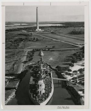 [Photograph of U.S.S. Texas and San Jacinto Monument]