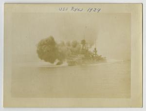Primary view of object titled '[Photograph of U.S.S. Texas Guns Firing]'.