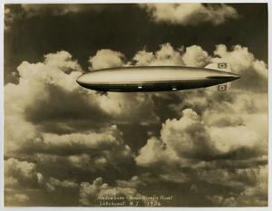 Primary view of object titled '[Photograph of the Hindenburg over Lakehurst, New Jersey]'.