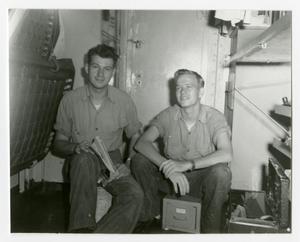 [Photograph of Tom Clark in U.S.S. Texas Navigation Office]