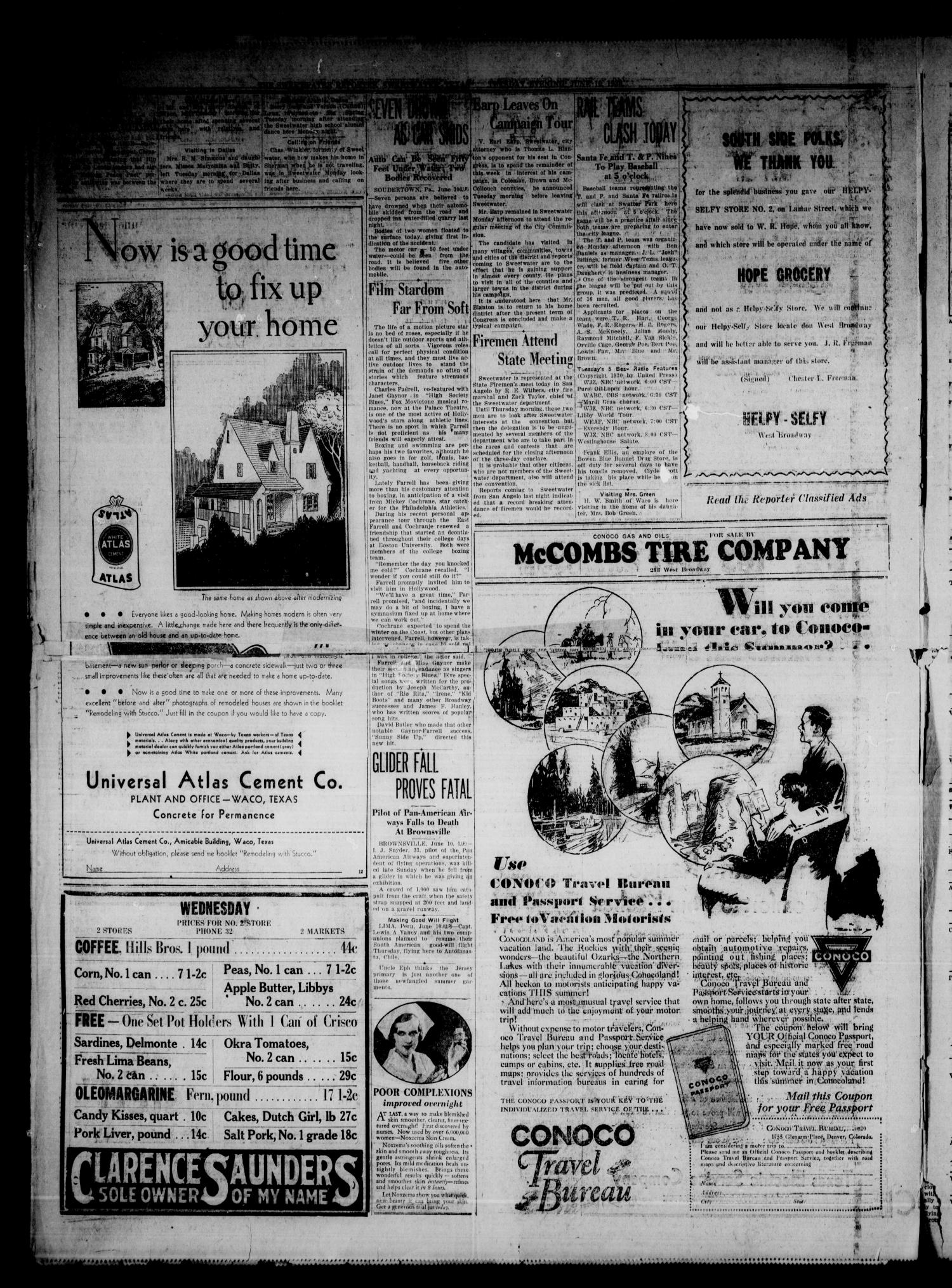 Sweetwater Daily Reporter (Sweetwater, Tex.), Vol. 10, No. 111, Ed. 1 Tuesday, June 10, 1930
                                                
                                                    [Sequence #]: 4 of 6
                                                