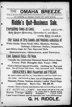The Omaha Breeze. (Omaha, Tex.), Vol. 16, No. 1, Ed. 1 Wednesday, November 8, 1911