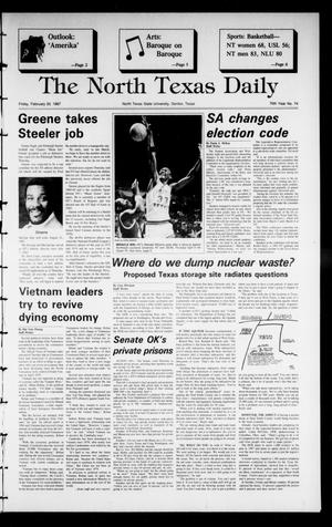 The North Texas Daily (Denton, Tex.), Vol. 70, No. 74, Ed. 1 Friday, February 20, 1987