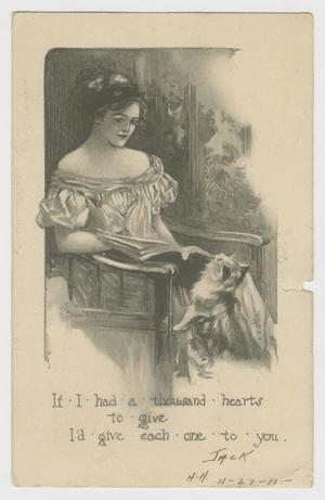 [Postcard of a Woman Reading With a Cat]