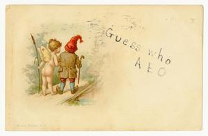[Postcard of a Naked Fairy and a Gnome Walking Together]