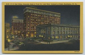 [Postcard of Huntington Post Office, Guaranty Bank, and Hotel Prichard]