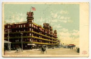 Primary view of object titled '[Postcard of Hotel Velvet in Old Orchard]'.