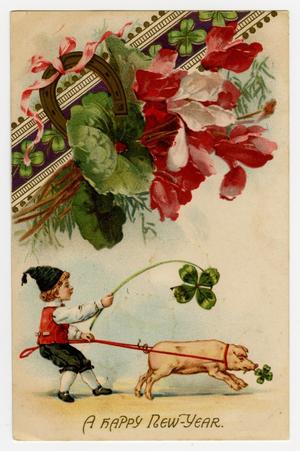 [Postcard of a Little Boy Playing With a Pig]