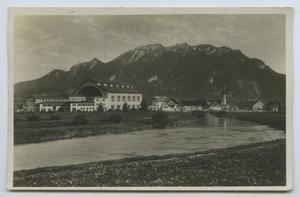 Primary view of object titled '[Postcard of a Small Town at the Base of a Mountain]'.