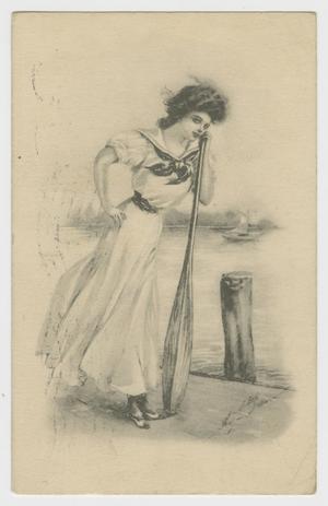 [Postcard of Woman With Wooden Oar]