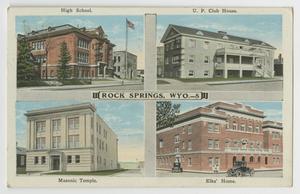 Primary view of object titled '[Postcard of Highlights of Rock Springs, Wyoming]'.