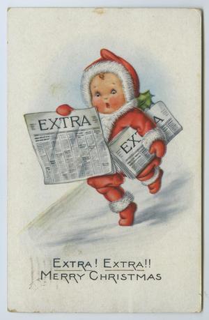 [Postcard of Child in Santa Suit With Newspapers]