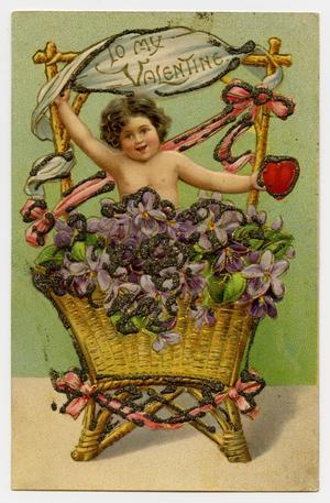 [Postcard of a Baby Inside a Flower Basket]