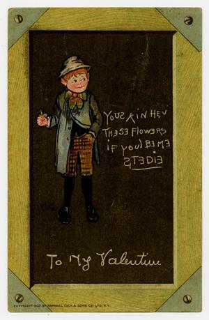 [Postcard of Young Boy With Flower on Chalkboard]