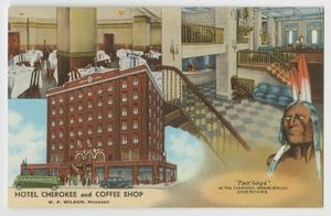 Primary view of object titled '[Postcard of Hotel Cherokee and Coffee Shop]'.