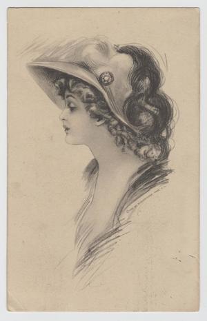 [Postcard of Charcoal Sketch of Woman's Profile]