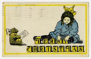 [Postcard of Girl Spelling 'Merry Christmas' With Blocks]