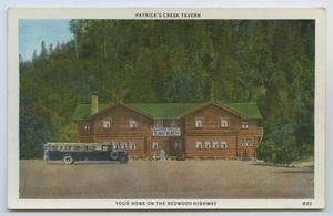 Primary view of object titled '[Postcard of Patrick's Creek Tavern]'.