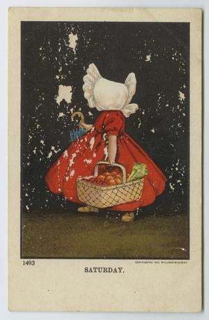 [Postcard of Young Girl In Red Dress Carrying Basket]