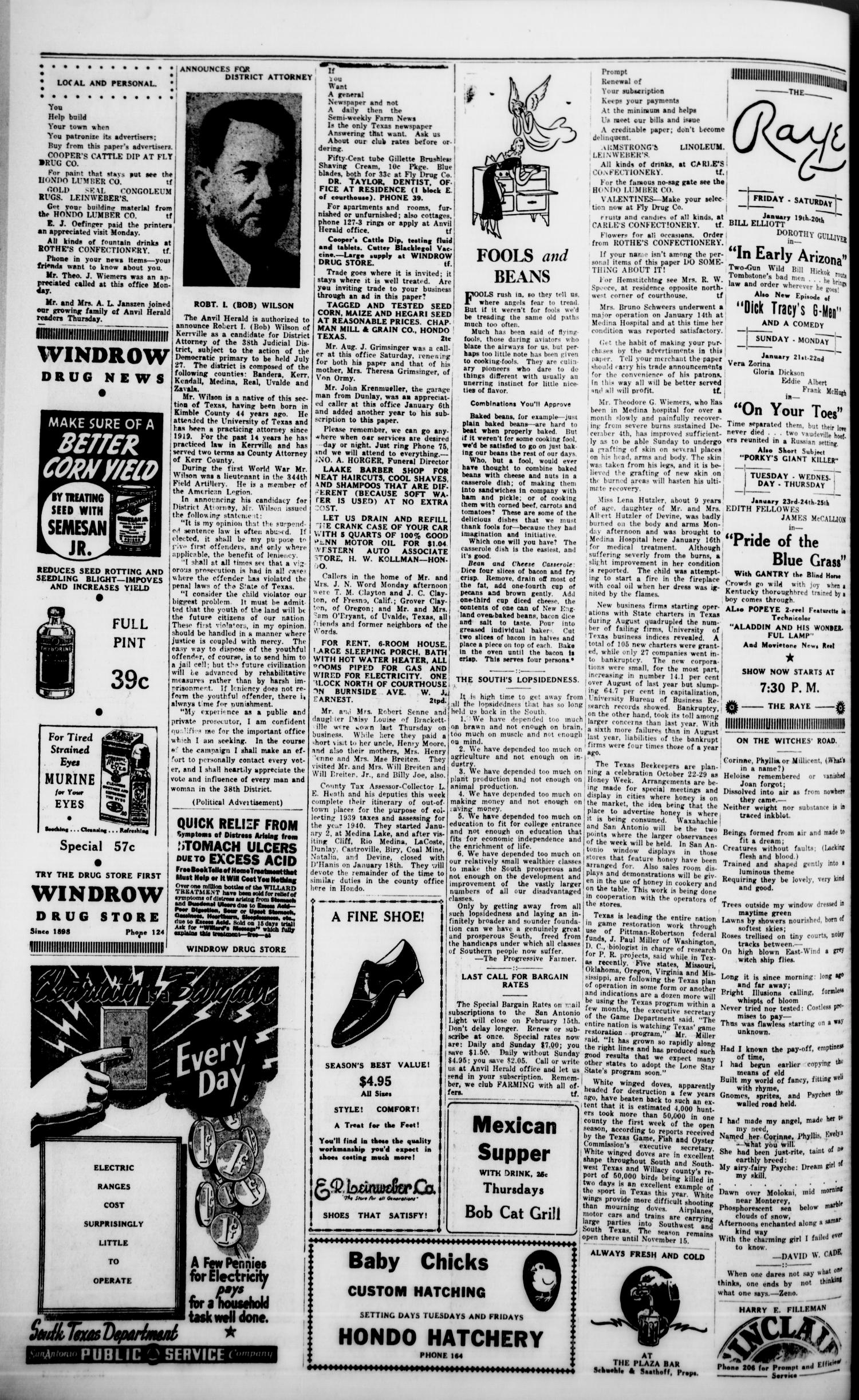 The Hondo Anvil Herald. (Hondo, Tex.), Vol. 54, No. 28, Ed. 1 Friday, January 19, 1940
                                                
                                                    [Sequence #]: 4 of 8
                                                