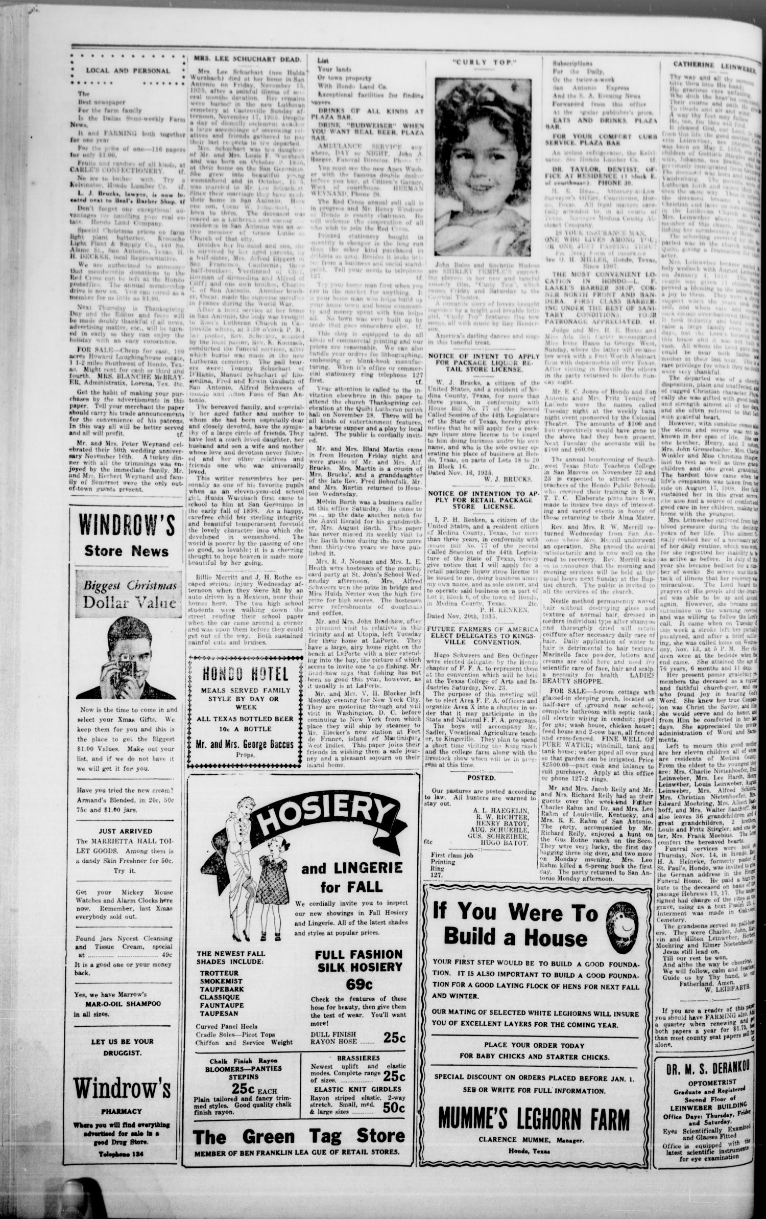 The Hondo Anvil Herald. (Hondo, Tex.), Vol. 50, No. 19, Ed. 1 Friday, November 22, 1935
                                                
                                                    [Sequence #]: 4 of 7
                                                