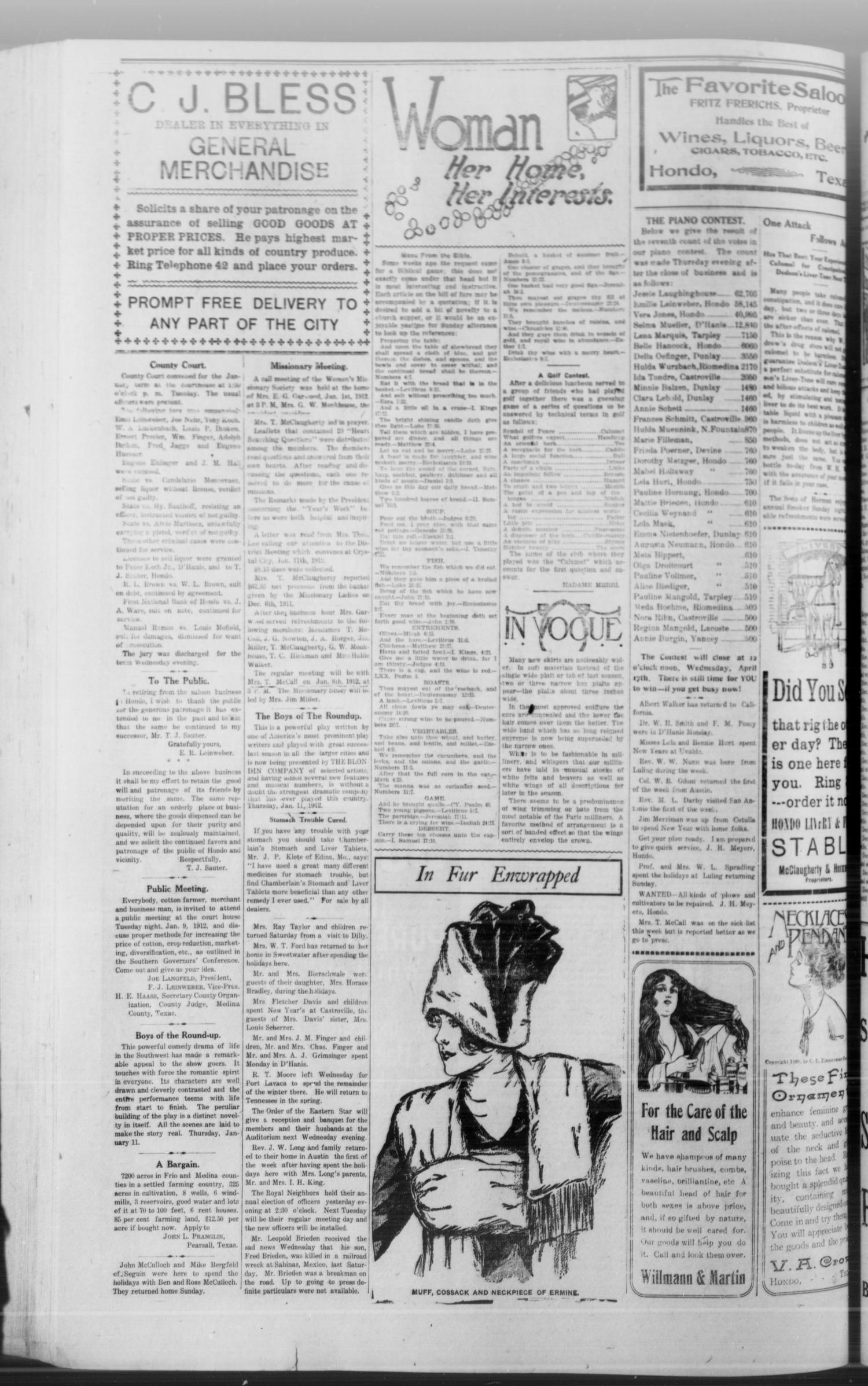 The Hondo Anvil Herald. (Hondo, Tex.), Vol. 26, No. 22, Ed. 1 Saturday, January 6, 1912
                                                
                                                    [Sequence #]: 8 of 8
                                                
