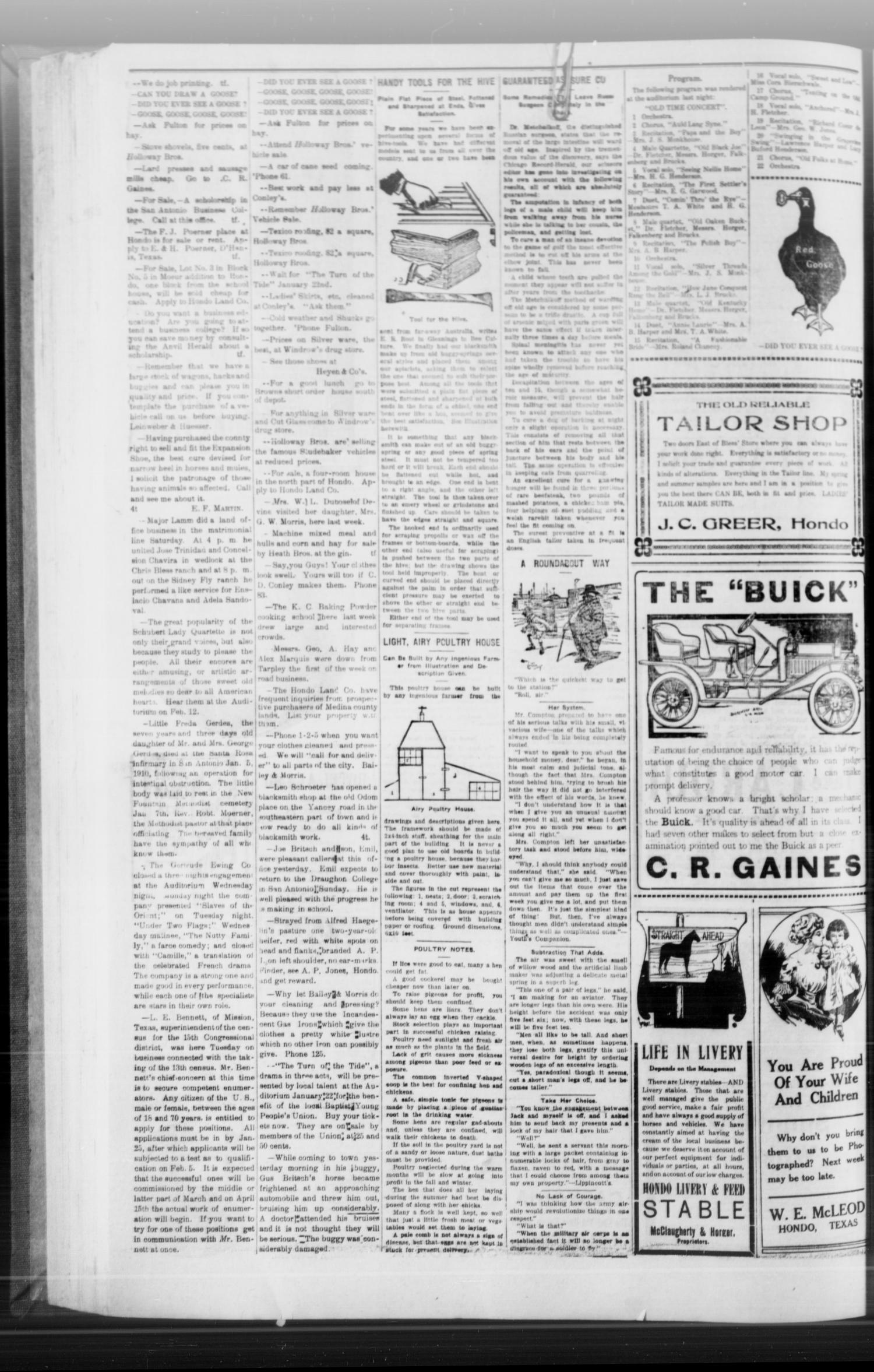 The Hondo Anvil Herald. (Hondo, Tex.), Vol. 24, No. 23, Ed. 1 Saturday, January 15, 1910
                                                
                                                    [Sequence #]: 9 of 9
                                                