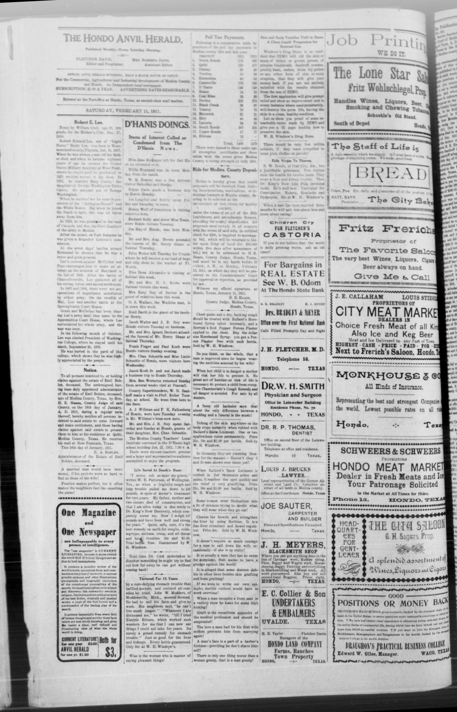 The Hondo Anvil Herald. (Hondo, Tex.), Vol. 25, No. 27, Ed. 1 Saturday, February 11, 1911
                                                
                                                    [Sequence #]: 2 of 8
                                                