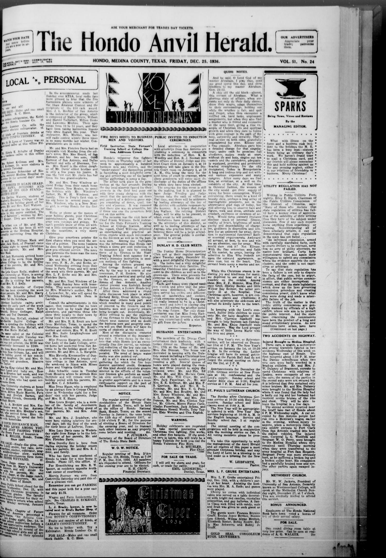 The Hondo Anvil Herald. (Hondo, Tex.), Vol. 51, No. 24, Ed. 1 Friday, December 25, 1936
                                                
                                                    [Sequence #]: 1 of 8
                                                