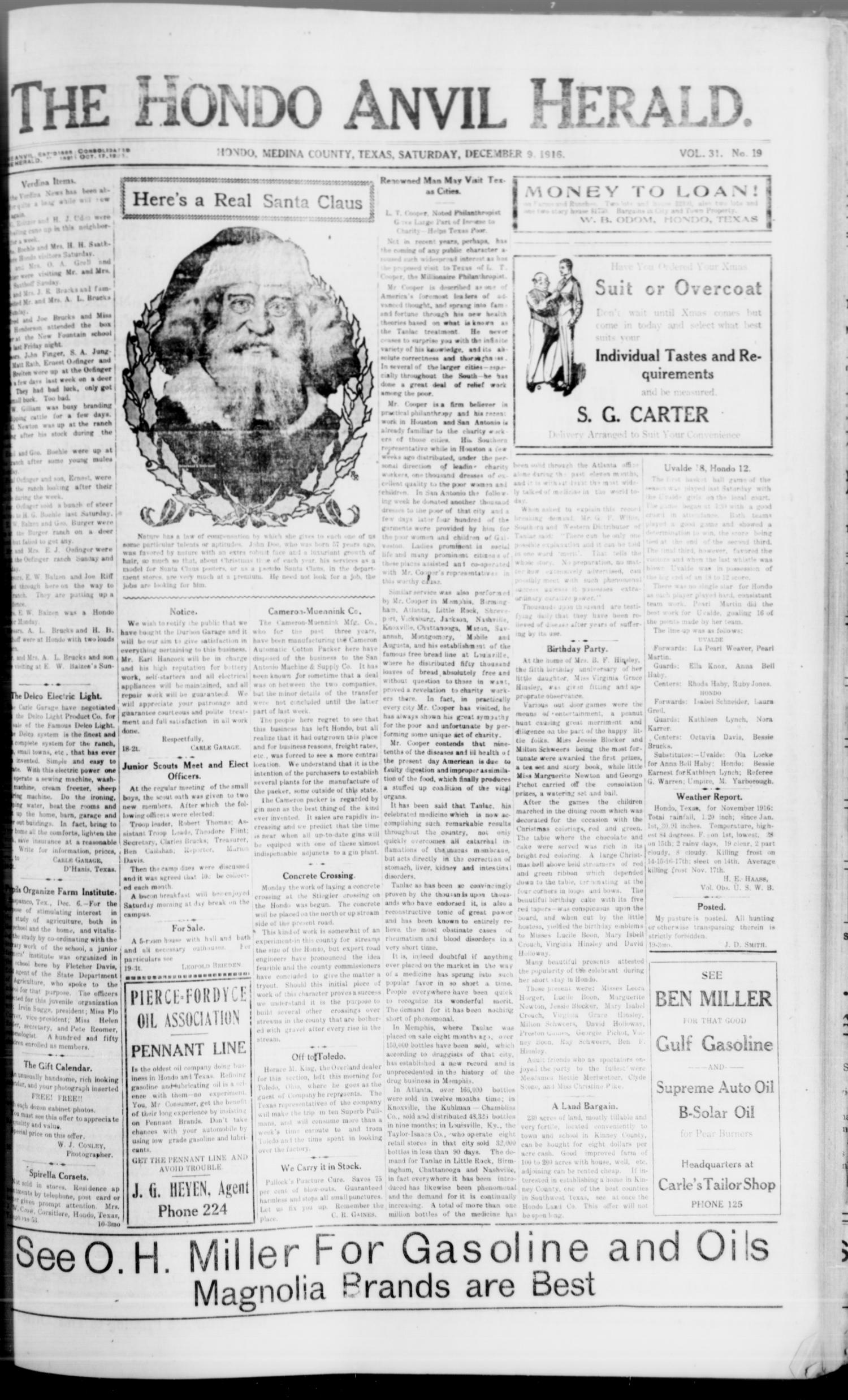 The Hondo Anvil Herald. (Hondo, Tex.), Vol. 31, No. 19, Ed. 1 Saturday, December 9, 1916
                                                
                                                    [Sequence #]: 1 of 8
                                                