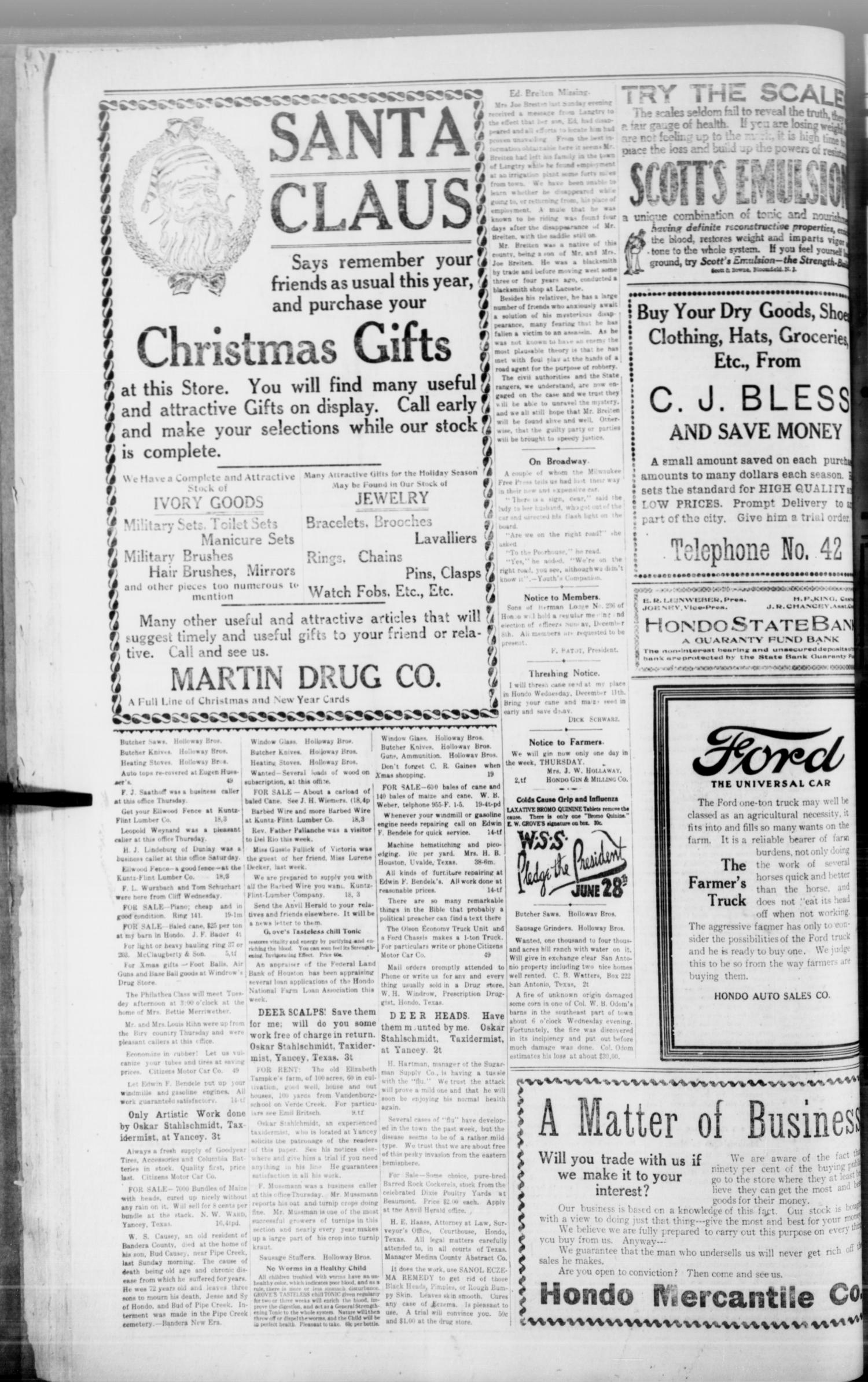 The Hondo Anvil Herald. (Hondo, Tex.), Vol. 33, No. 19, Ed. 1 Saturday, December 7, 1918
                                                
                                                    [Sequence #]: 2 of 6
                                                