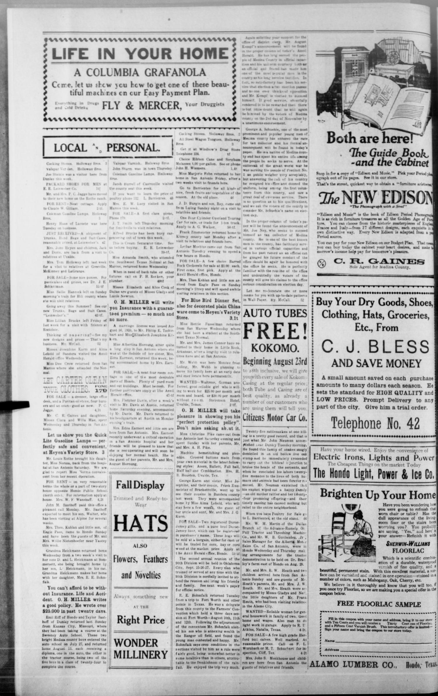 The Hondo Anvil Herald. (Hondo, Tex.), Vol. 35, No. 4, Ed. 1 Saturday, August 21, 1920
                                                
                                                    [Sequence #]: 4 of 8
                                                